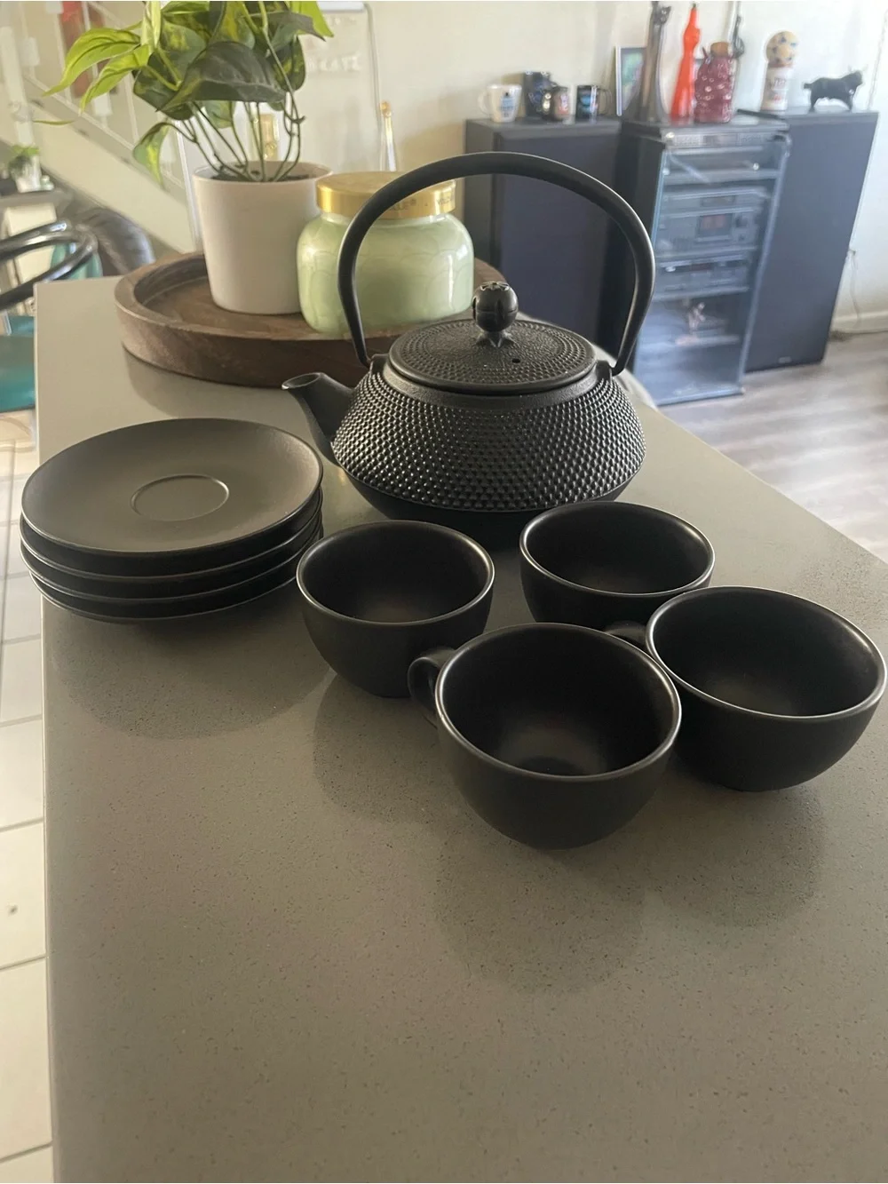 Japanese Style Cast Iron Tea Set 4 Cups & Saucers, Kütahya Porcelain set